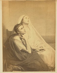 [Man en vrouw staren omhoog] door Unknown artist