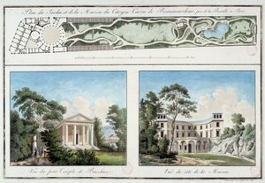 Kaart van de tuin en het huis van de Franse schrijver en toneelschrijver Pierre Augustin Caron de Beaumarchais (1732-1799) aan de huidige Boulevard Beaumarchais in Parijs