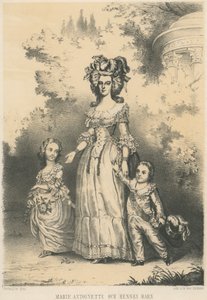 Marie-Antoinette wandelend met haar kinderen (litho)
