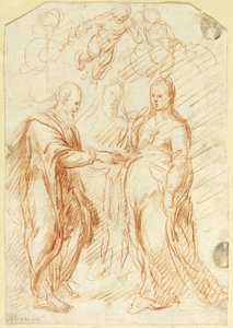 Huwelijk van de Maagd (recto); Schetsen van de onderste helft van het gezicht in profiel (verso) door Unknown artist