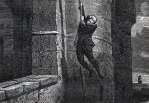 Masers De Latude ontsnapt uit de Bastille - Ontsnapping uit de Bastille door Jean Henry, genaamd Danry, genaamd Masers de Latude (1725-1805) - gravure in 