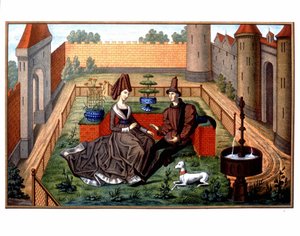 Maulgis en de mooie Oriande (hoffelijke liefdesscène), Middeleeuwen door Unknown artist