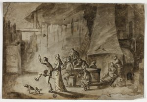 Mannen en vrouwen in de taverne door Unknown artist