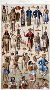 Mannen en vrouwen die de verschillende volkeren van Oceanië vertegenwoordigen door Unknown artist