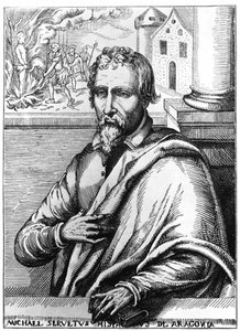 Michel Servet (Michel de Villanueva) (1511-1553), Spaanse arts en theoloog. Gravure door Unknown artist