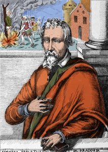 Michel Servet (Michel de Villanueva) (1511-1553), Spaanse arts en theoloog. Gravure