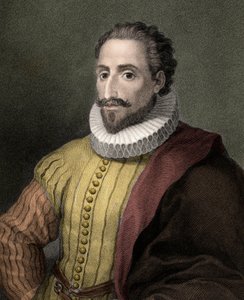 Miguel de Cervantes Saavedra 1547-1616 - gravure - 19e eeuw door Unknown artist