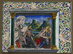 Miniatuur uit een manuscript: Hiëronymus in de woestijn door Unknown artist