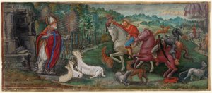 Wonder van het hert van Sint Bassiano, uit een koorboek door Unknown artist