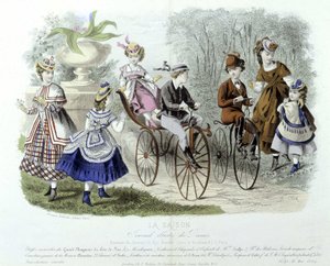 Moeders, kinderen en fietsen in de kleuterschool (kinderkleding) - in 