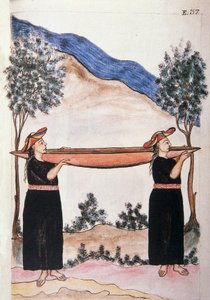 Moyobamba-indianen dragen hun kano, uit het boek "Trujillo del Peru" of "Códice Martínez Compañón", door Baltazar Martinez Compañón y Bujanda, bisschop van Trujillo (1782-1785) door Unknown artist