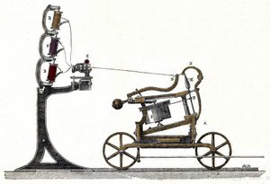 Mule - jenny, katoenspinnerij machine. 19e eeuw door Unknown artist