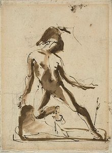 Mythologische figuur: Achilles met leeuwenhuid (recto); Schetsen van figuren (verso) door Unknown artist