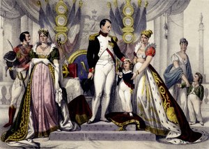 Napoleontische dynastie van 1804 tot 1815. Josephine, Napoleon I, Koning van Rome, Mary Louise. Gravure uit de 19e eeuw door Unknown artist