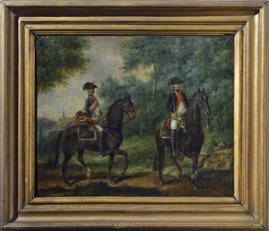 Officier en soldaat van het Mestre de Camps regiment in 1790, eind achttiende eeuw door Unknown artist