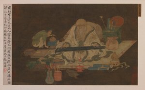 Oude Geleerde die de Qin Speelt door Unknown artist