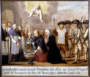 Op 8 september 1682 bood de grote dolfijn een zilveren lamp aan voor de geboorte van de Hertog van Bourgondië (Louis de France)