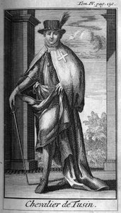 Ridderorden. Ridder van Tusin in Oostenrijk in de 16e eeuw. In "Geschiedenis van militaire orden of ridders, van de veilige en routinematige milities van beide geslachten, die tot nu toe zijn opgericht. Editie genomen van Abbe Giustiniani, R.P.Bonani, M. H