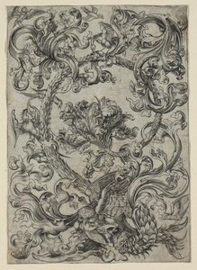 Ornamentaal Bladwerk, met een Uil en andere Vogels door Unknown artist