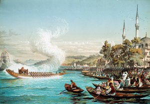 Ottomaanse Rijk: maritiem feest in Constantinopel. Lithografie uit de 19e eeuw. Bibliotheek van Decoratieve Kunsten, Parijs door Unknown artist