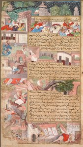 Pagina van rampen, uit de Tarikh-i Alfi (Geschiedenis van de Duizend [Jaren]) door Unknown artist