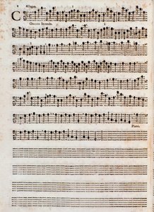 Pagina van de muzikale partituur van "Concerti a cinque, Op. 5" door Tomaso Albinoni door Unknown artist