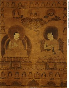 Geschilderde banier (Thangka) van de leraren van de Sakyapa-lijn door Unknown artist