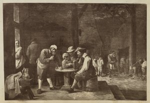 [Schilderij van mannen verzameld aan tafel] door Unknown artist