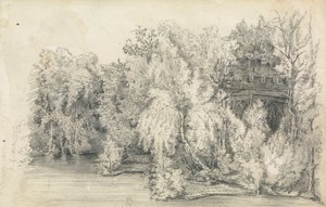 Deel van een Gebouw Omringd door een Bos door Unknown artist
