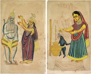 Parvati Plaatst een Huwelijkskrans op Shiva (recto); Yasoda Boter Karrend (verso)