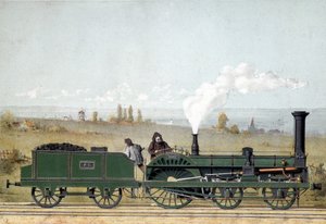 Passagierslocomotief en kolenwagen van de Straatsburgse Spoorweg (Crampton-systeem) door Unknown artist