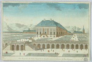 Kijkdoos, Vuë Perspective du Palais Royal de la Sarcuela, Maison de Plaisance du Roy d