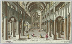 Kijkdoos, Binnenaanzicht van de kathedraal van St. Etienne de Vienne; Chereau - Il Tient Aussi Magazin de Toutes Sortes de Papiers en Rouleaux