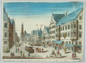 Kijkdoos, Vue Perspective de la Rue des Peintres du Cote Inferieur Vers la Tour de Perlac à Augsbourg door Unknown artist