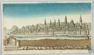 Kijkdoos, Vue de Jerusalem, Jérusalem, Ville Capitale de la Palestine Sous David et Salomon, est Si Célèbre Par Son Temple et Les Magnifiques Ouvrages que Ses Deux Princes Firent Batir... door Unknown artist
