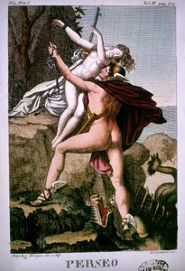 Perseus bevrijdt Andromeda - in Dizionario mitologico door Unknown artist
