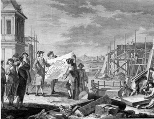 Peter de Grote houdt toezicht op de funderingswerken van Sint-Petersburg