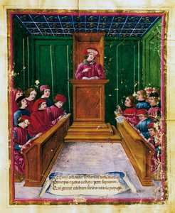 Pietro da Unzola geeft les uit juridische tekst aan leerlingen tijdens een lezing aan de Universiteit van Bologna door Unknown artist
