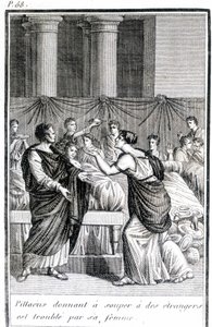Pillacus geeft vreemden een diner en wordt lastiggevallen door zijn vrouw door Unknown artist