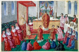 Paus Sixtus IV woont de Mis bij in de Sixtijnse Kapel in het Vaticaan door Unknown artist