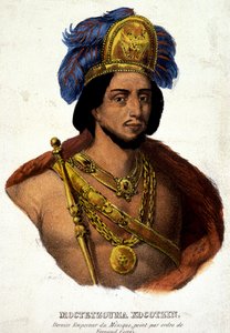 Portret in buste van Moctezuma (of Montezuma), laatste keizer van Mexico - ill. 19e eeuw n.a.v. doc. 16e eeuw door Unknown artist