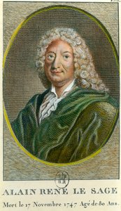 Portret van Alain Rene Lesage (Alain-Rene Le Sage) (1668-1747) Franse schrijver. Gravure van de 18e eeuw. Privécollectie