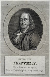 Portret van Benjamin Franklin, Amerikaanse politicus en natuurkundige (1706-1790)
