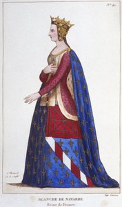 Portret van Blanca van Navarra, koningin van Frankrijk, bruid van Jan I de Rood in 1236. Gravure uit 1830