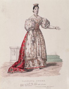 Portret van Caroline Ungher (Unger) die optreedt in I Normanni a Parigi (gravure) door Unknown artist