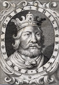Portret van Childebert I (ca. 495-558) koning van Parijs gravure uit de 18e eeuw