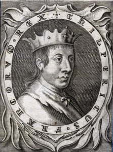 Portret van Chilperic II (ca. 670 - 721), koning van Neustrië. Gravure van de 18e eeuw. door Unknown artist