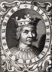 Portret van Clovis III (? - 695), Koning van Austrasië. Gravure uit de 18e eeuw door Unknown artist