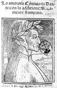 Portret van Dante Alighieri (1265 - 1321), Italiaanse dichter. Frontispice van 