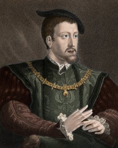 Portret van keizer Karel V (1500-1558) met de ketting van de Orde van het Gulden Vlies - gravure - 19e eeuw door Unknown artist